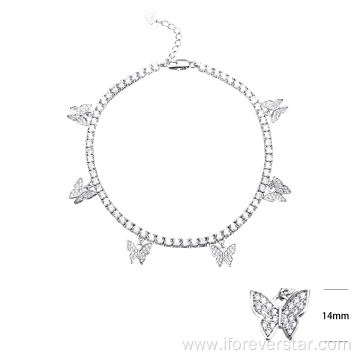 925 Sterling Silver Women Gift Zircon Butterfly Anklet